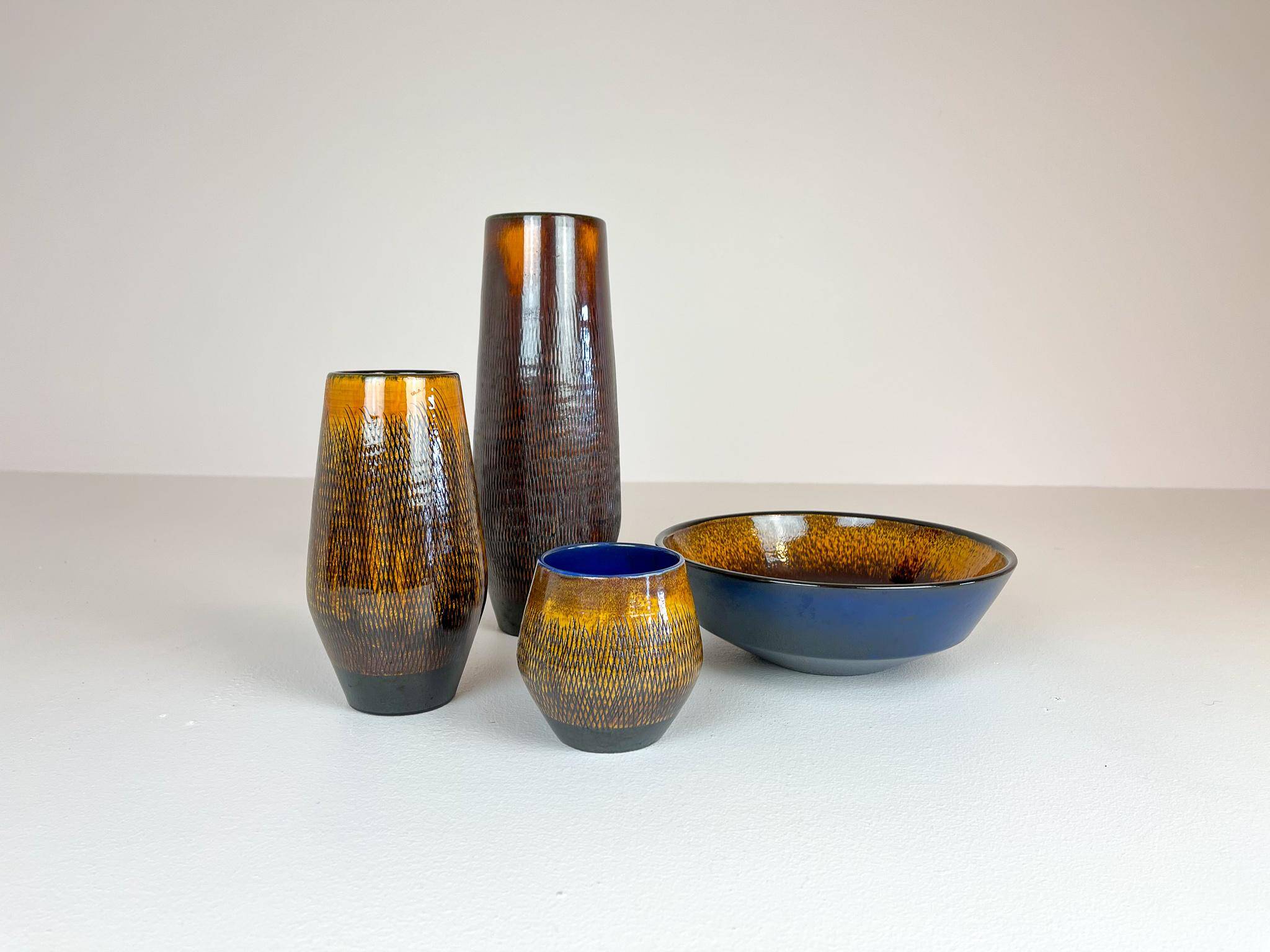 Mid-century modern set of 4 ceramic vases by Upsala-Ekeby "Fiamma" Sweden, 1960s.