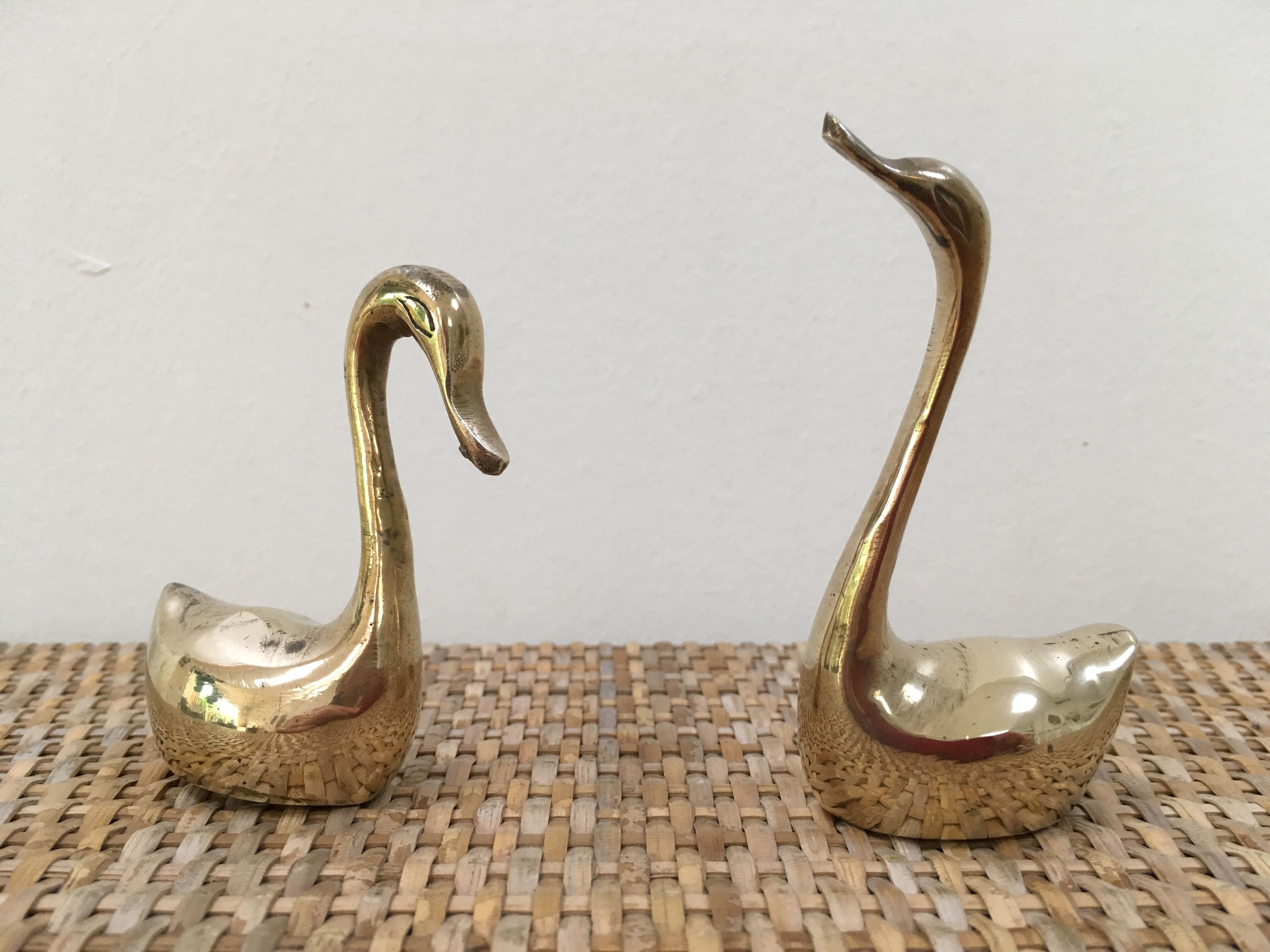 Pair of vintage brass swans