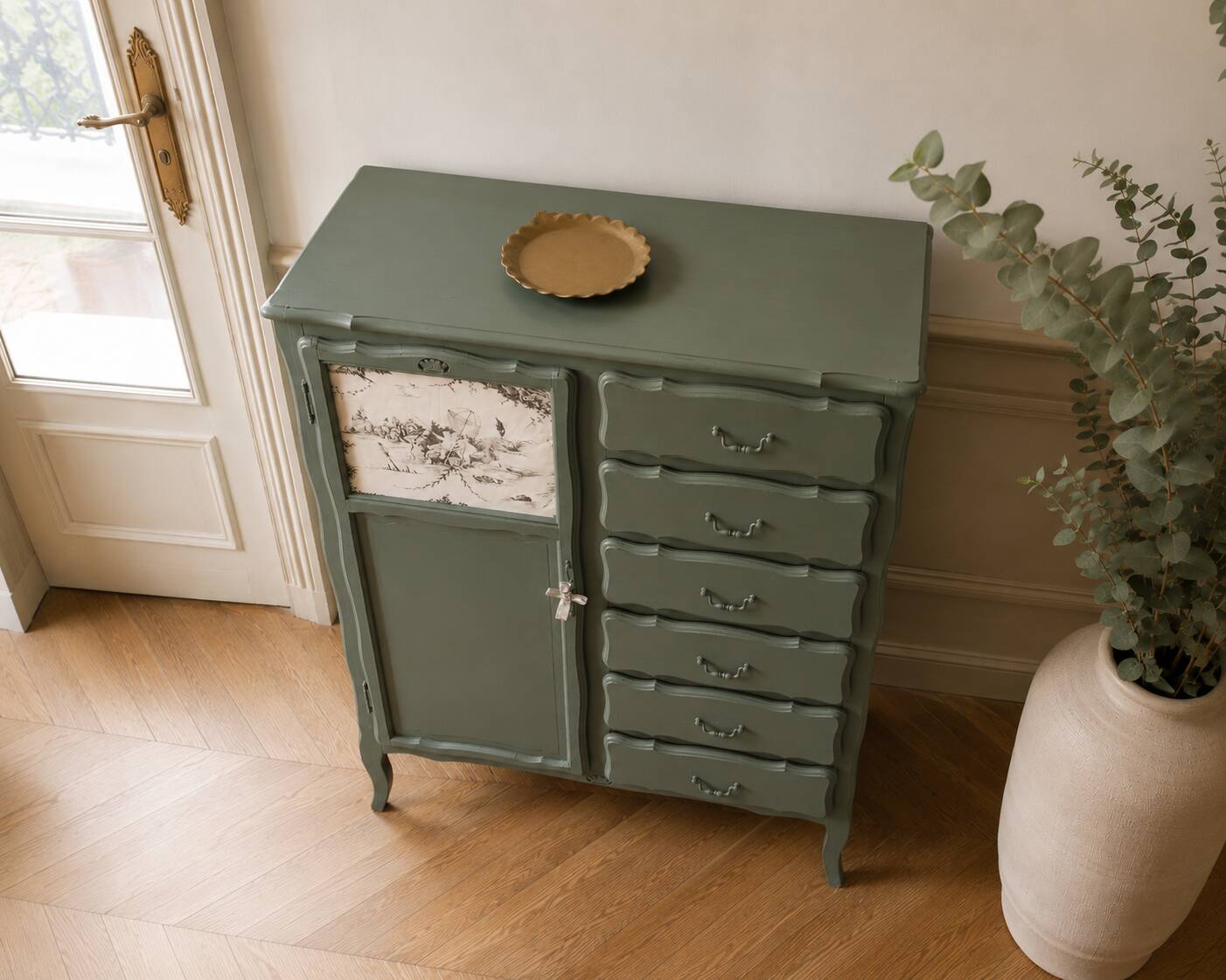 Armoire ancienne Green Smoke – Toile de Jouy .
