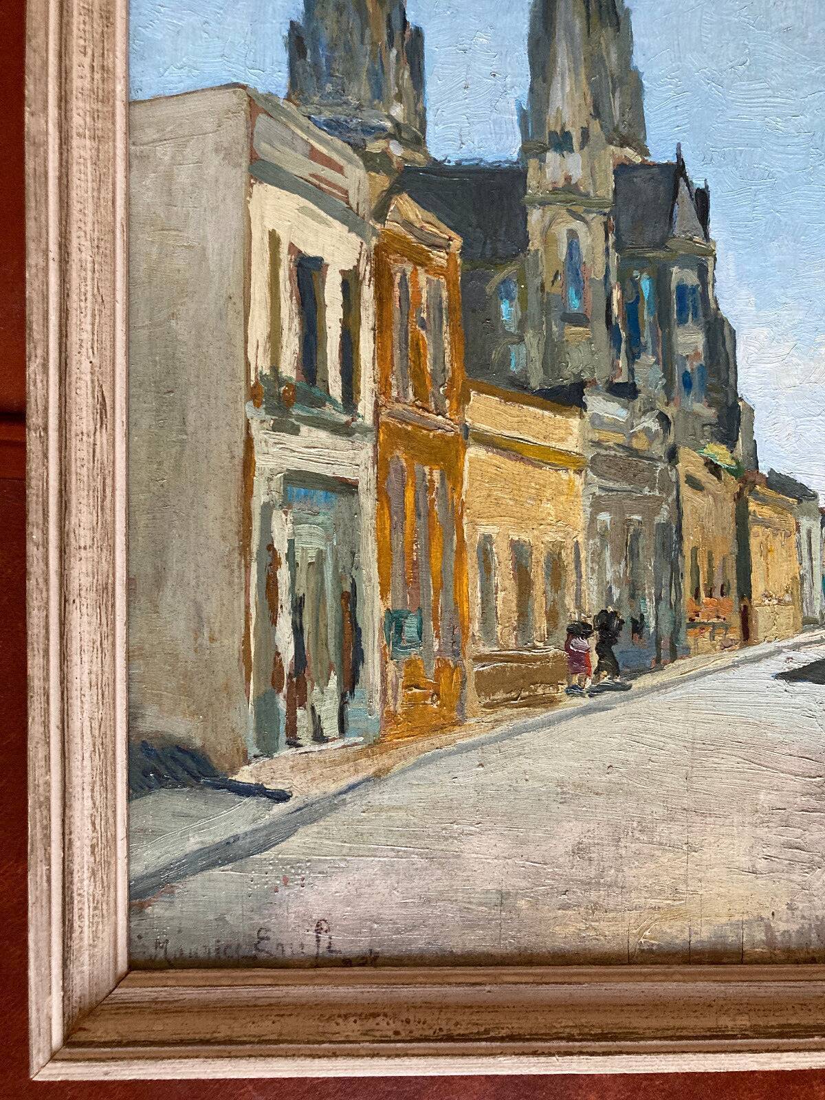 Old painting - A couple rue de l'église - Village of France - 1933