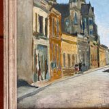 Old painting - A couple rue de l'église - Village of France - 1933