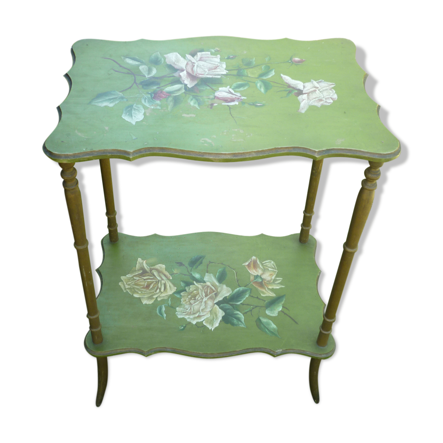 wooden side table painted flowers