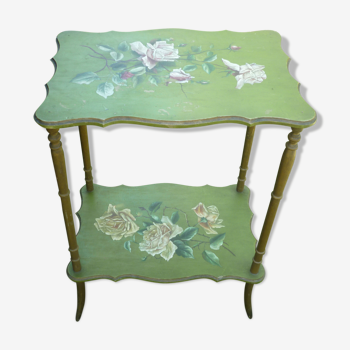 wooden side table painted flowers