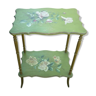 wooden side table painted flowers