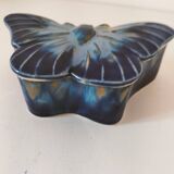 Vintage blue enameled ceramic butterfly box signed alpho