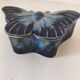 Vintage blue enameled ceramic butterfly box signed alpho