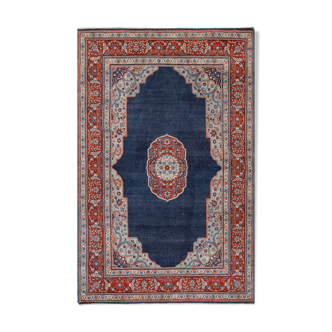 Mid- century navy blue anatolian rug 4'3" x 6'7"