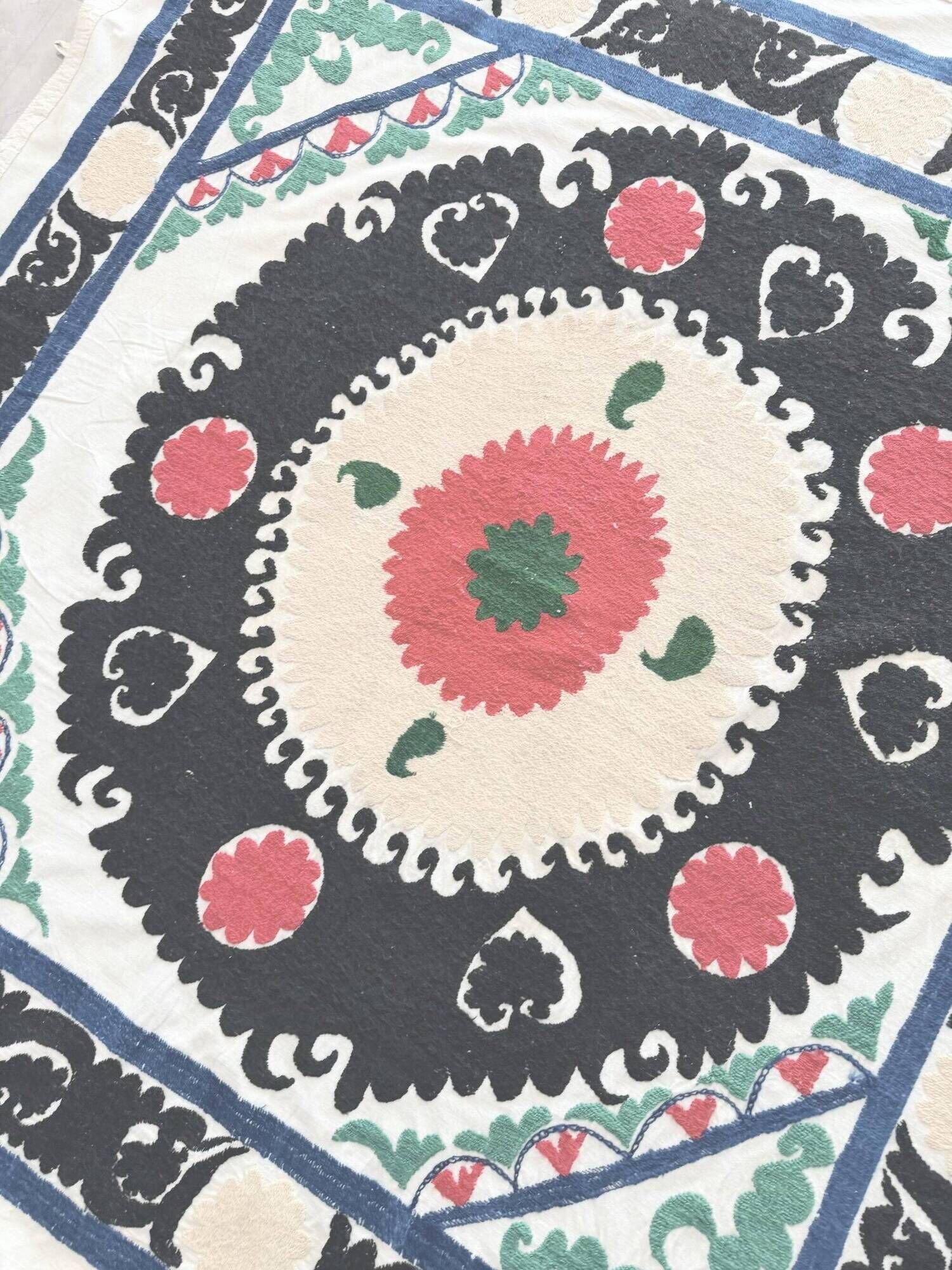 Vintage hand-embroidered tribal tapestry 130x137 cm