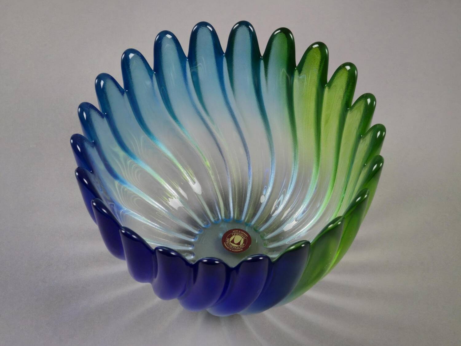 Vintage 1980s Walther Glas 'Solaris' Art Glass Swirl Bowl.