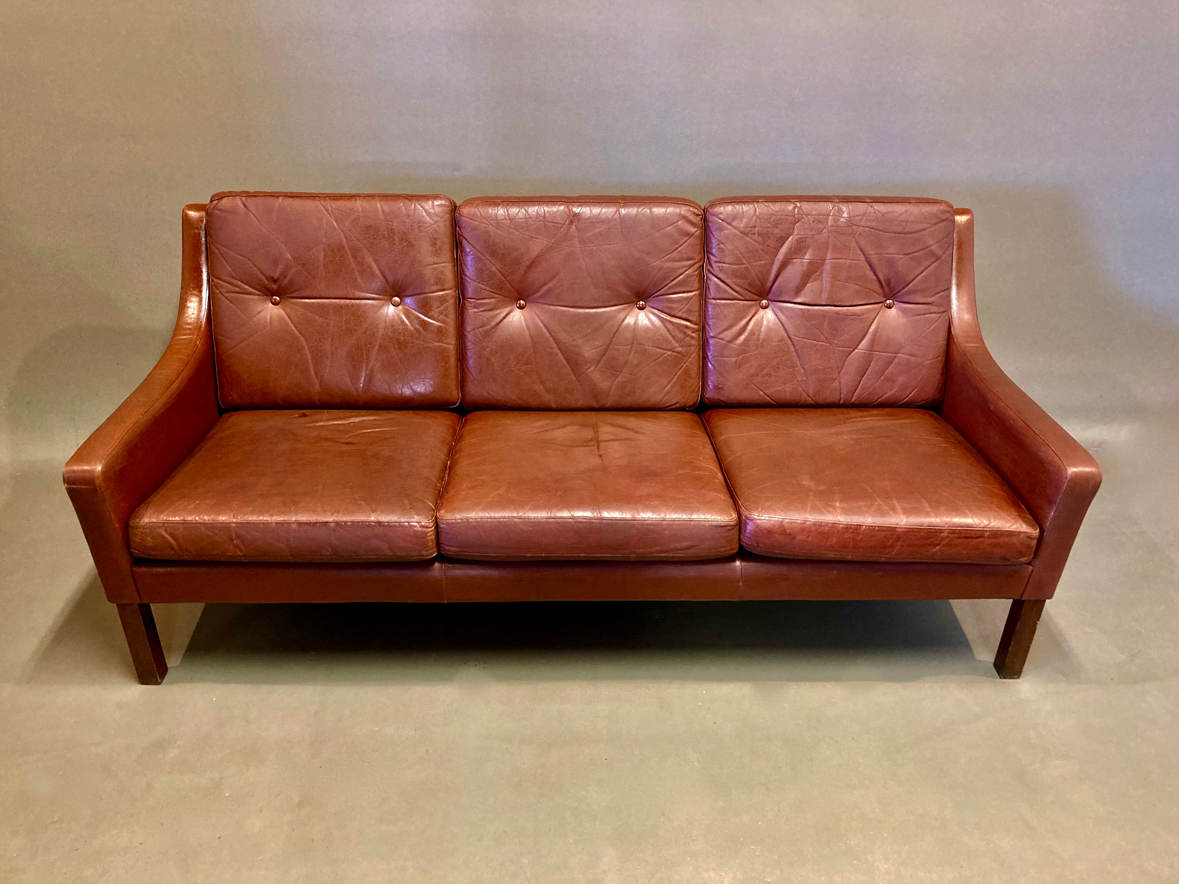 3-seater leather sofa Scandinavian design 1950.