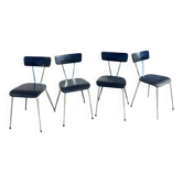 Lot of 4 vintage black faux leather chairs with chrome metal.