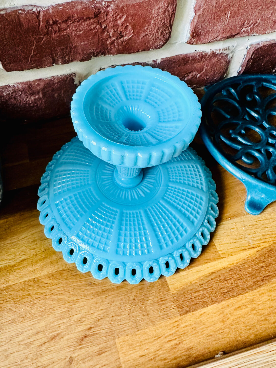 Vintage blue opaline fruit cup