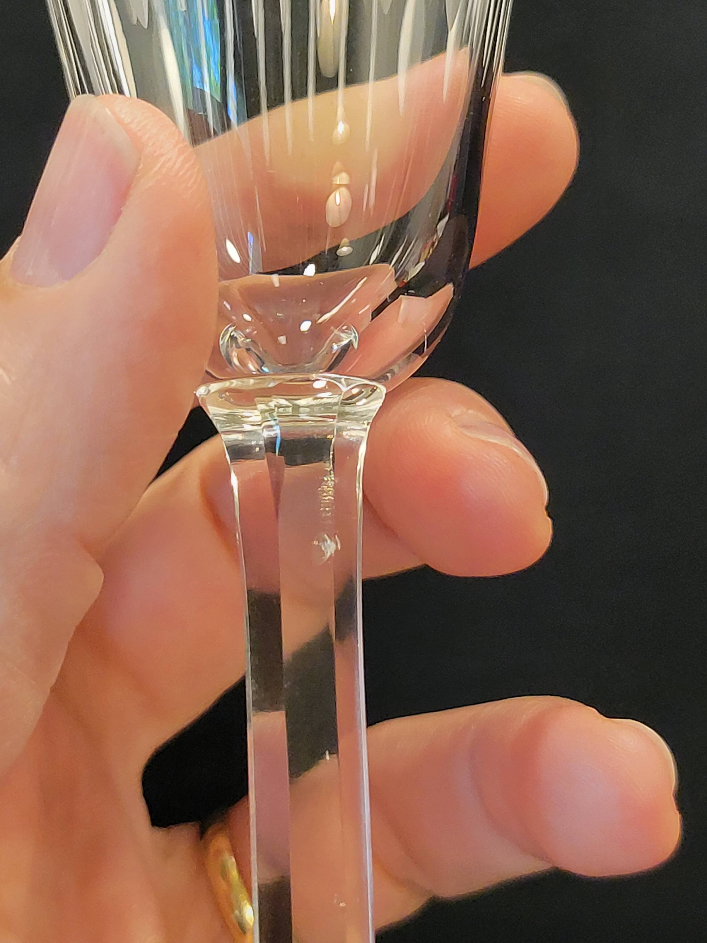 6 old cut crystal champagne flutes