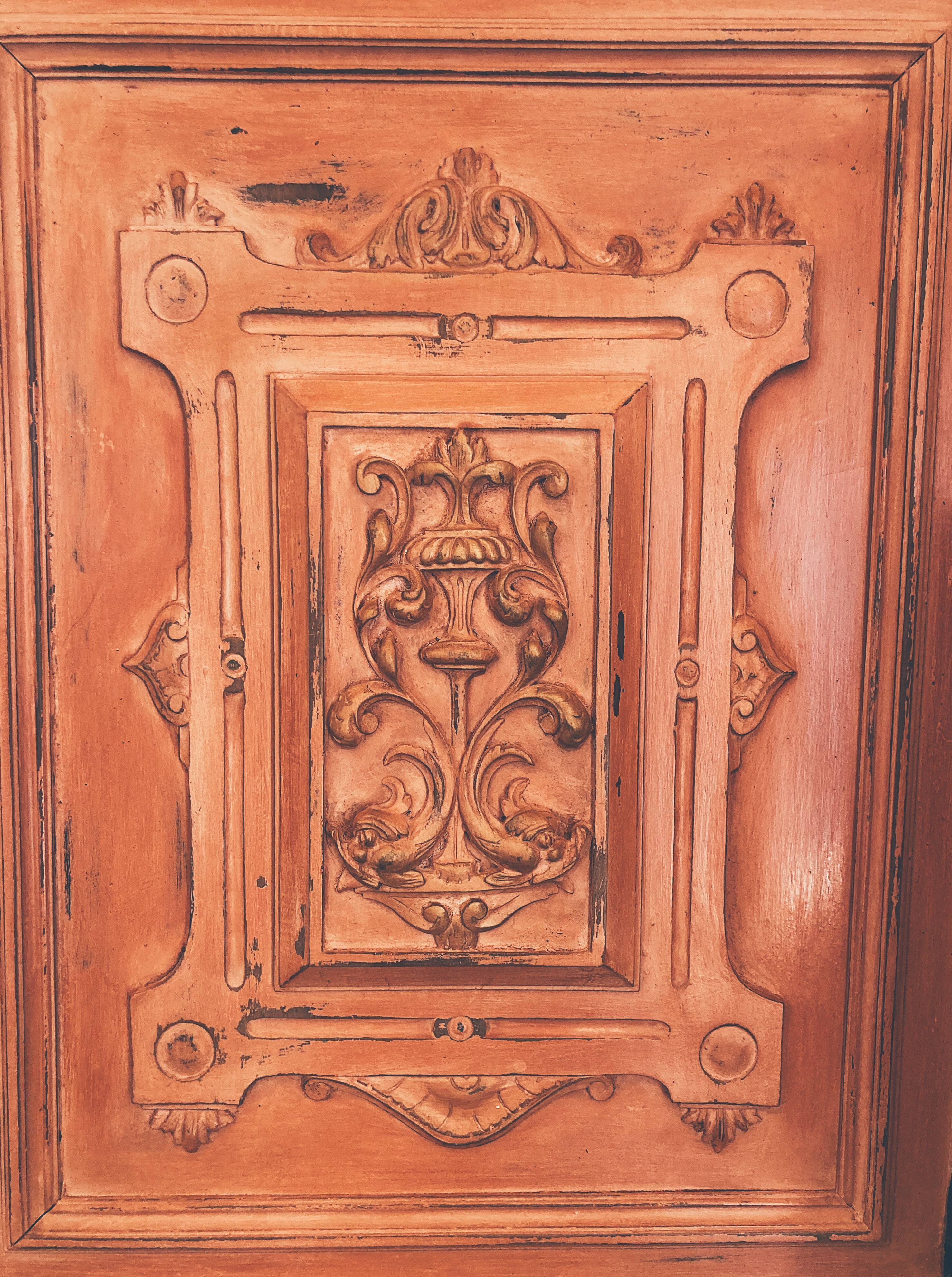 Decorative Hand-Painted Old Wooden Door Panel, Unique Piece