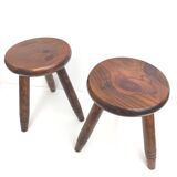 Pair of wooden tripod stools