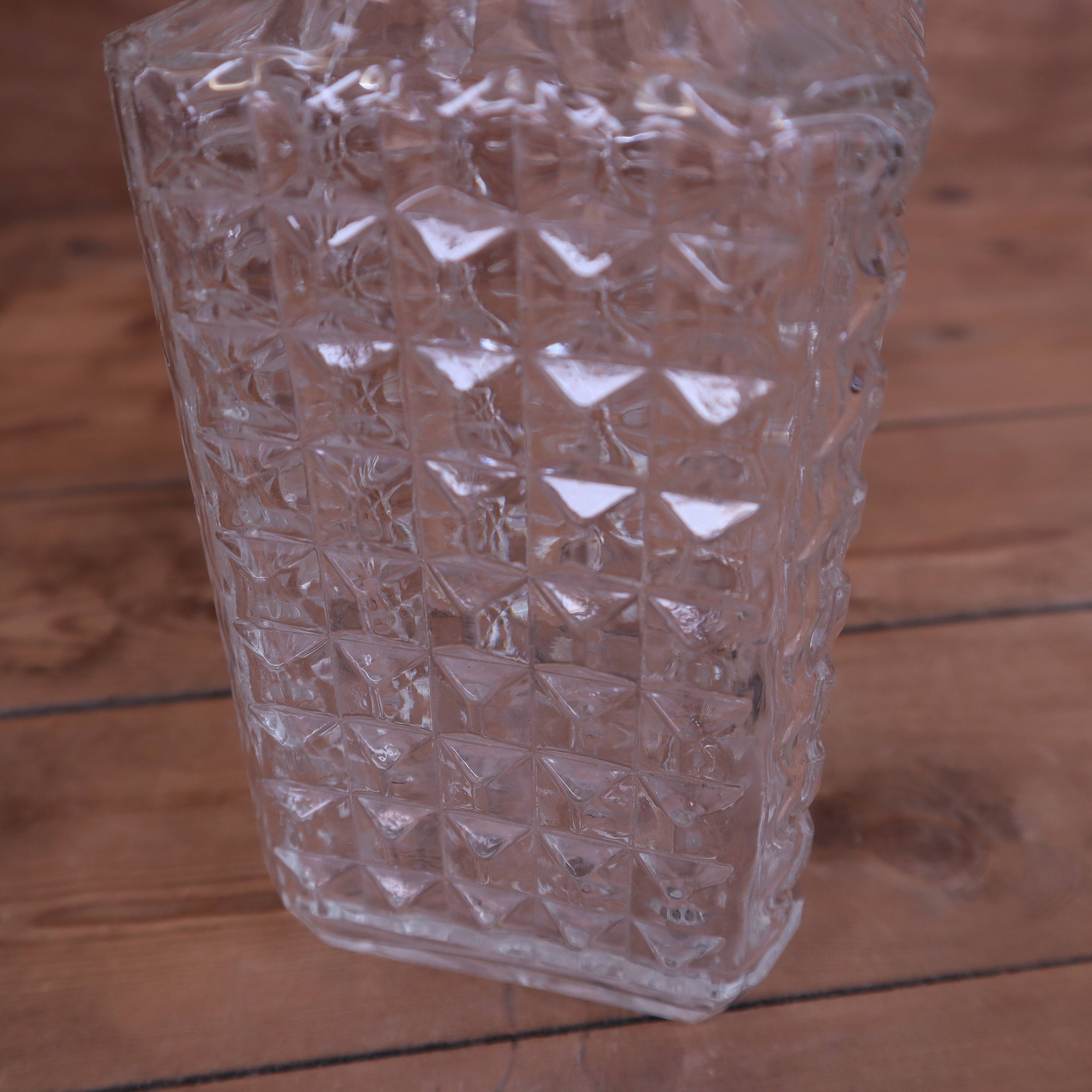 Vintage cut glass whisky decanter with diamond point design, 1960s.