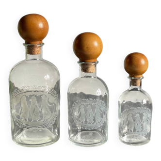 BOUTEILLES Verre Gravé et Bois VINTAGE