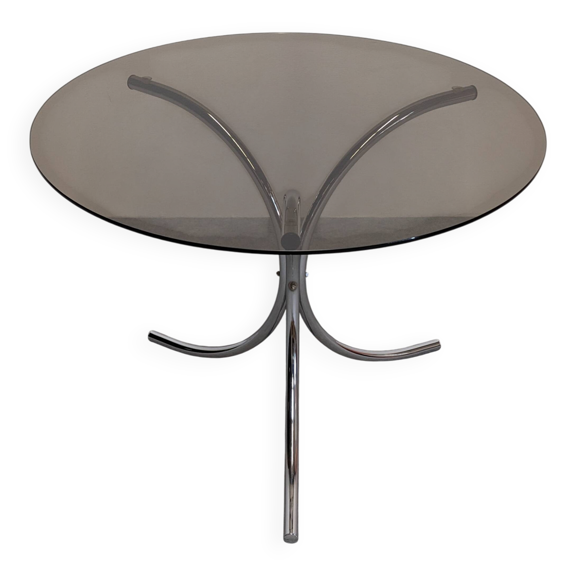 Chrome metal and smoked glass round table, Italy circa 1970.