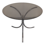 Chrome metal and smoked glass round table, Italy circa 1970.