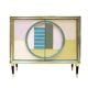 Mid-Century Modern Style Italian Cabinet Wood, Brass and Colored Glass