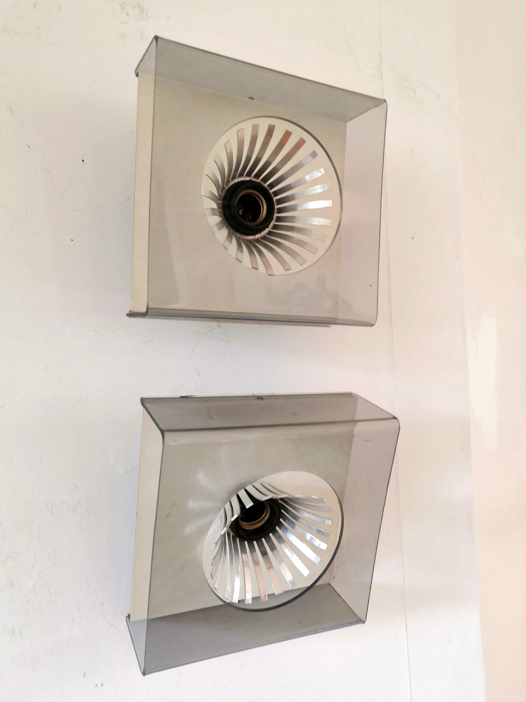 Pair of blue plexi appliques and steel design 60s - 70s