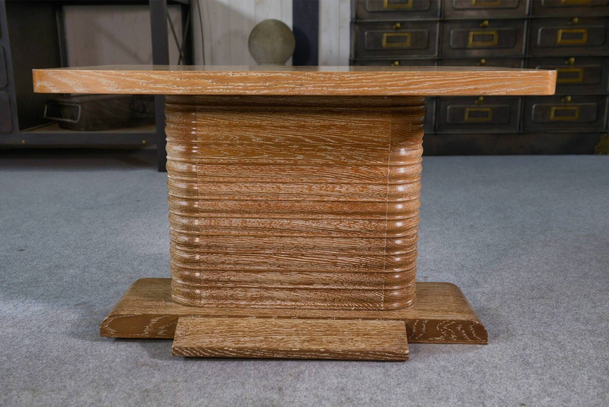 Oak side table attributed to Gaston Poisson, 1960s.