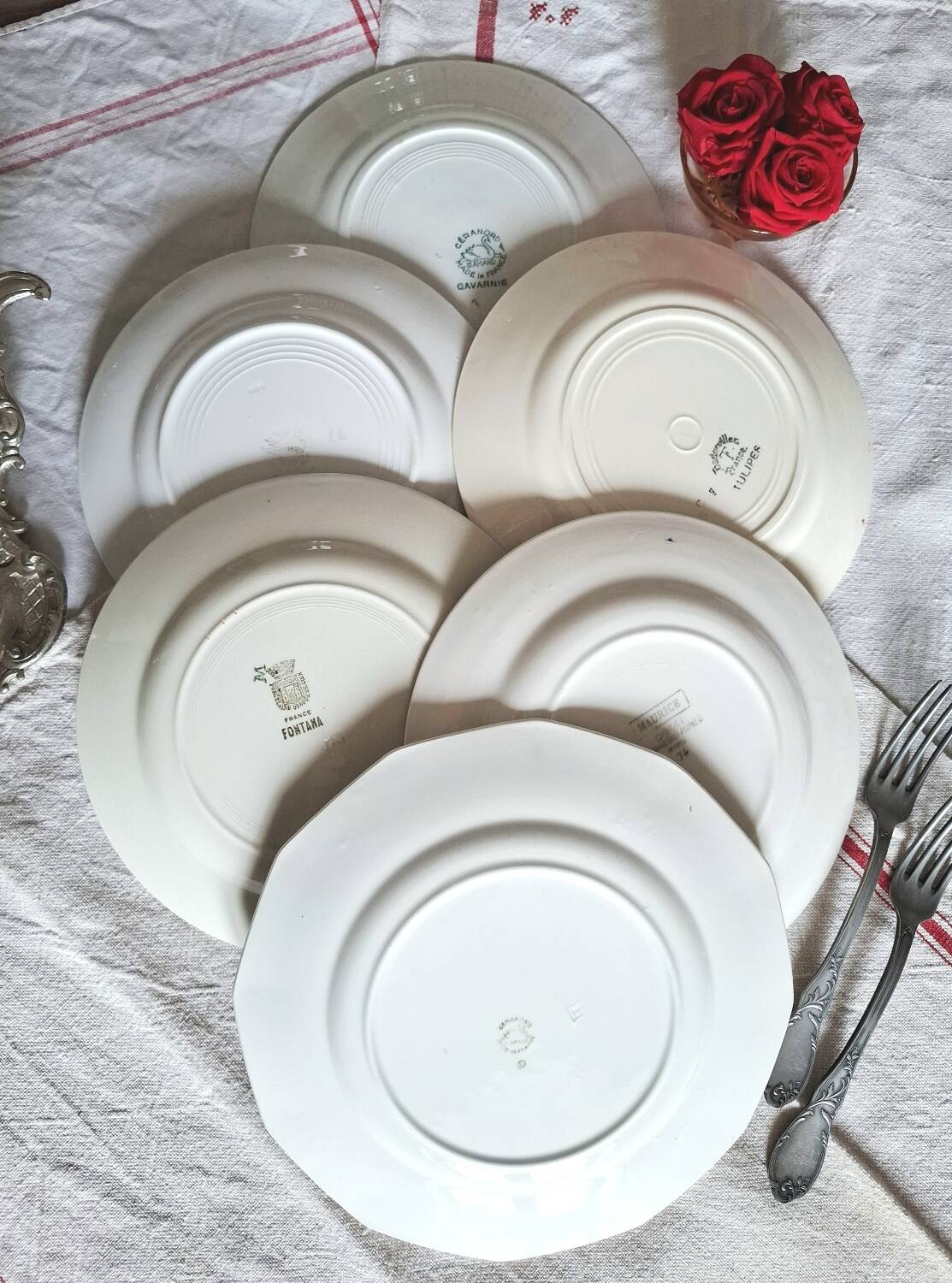 Mismatched antique earthenware dinner plates
