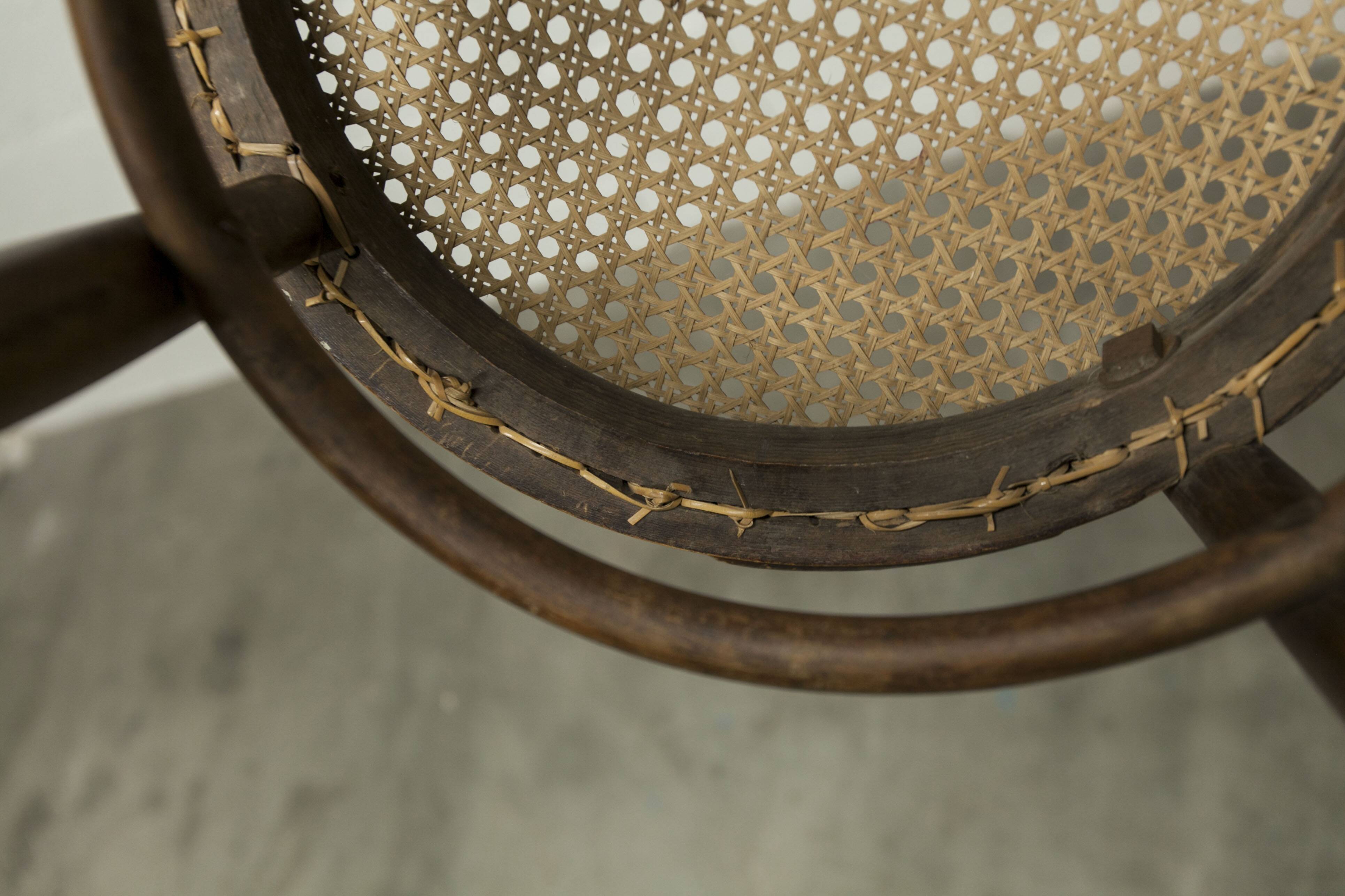 1920s curved wooden cane bistro chair