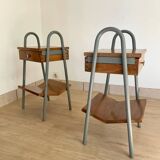 Pair of vintage boarding school bedside tables