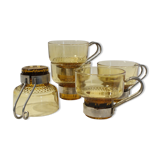 Coffee cups x5 - amber glass and metal handle - Made in Italy