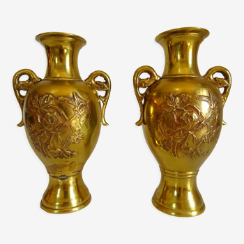 Paire de vases Japon Meiji bronze doré fin XIX début XX