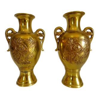 Pair of Japanese Meiji gilded bronze vases late 19th century early 20th century