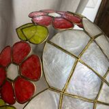 Vintage pendant light in mother-of-pearl and brass