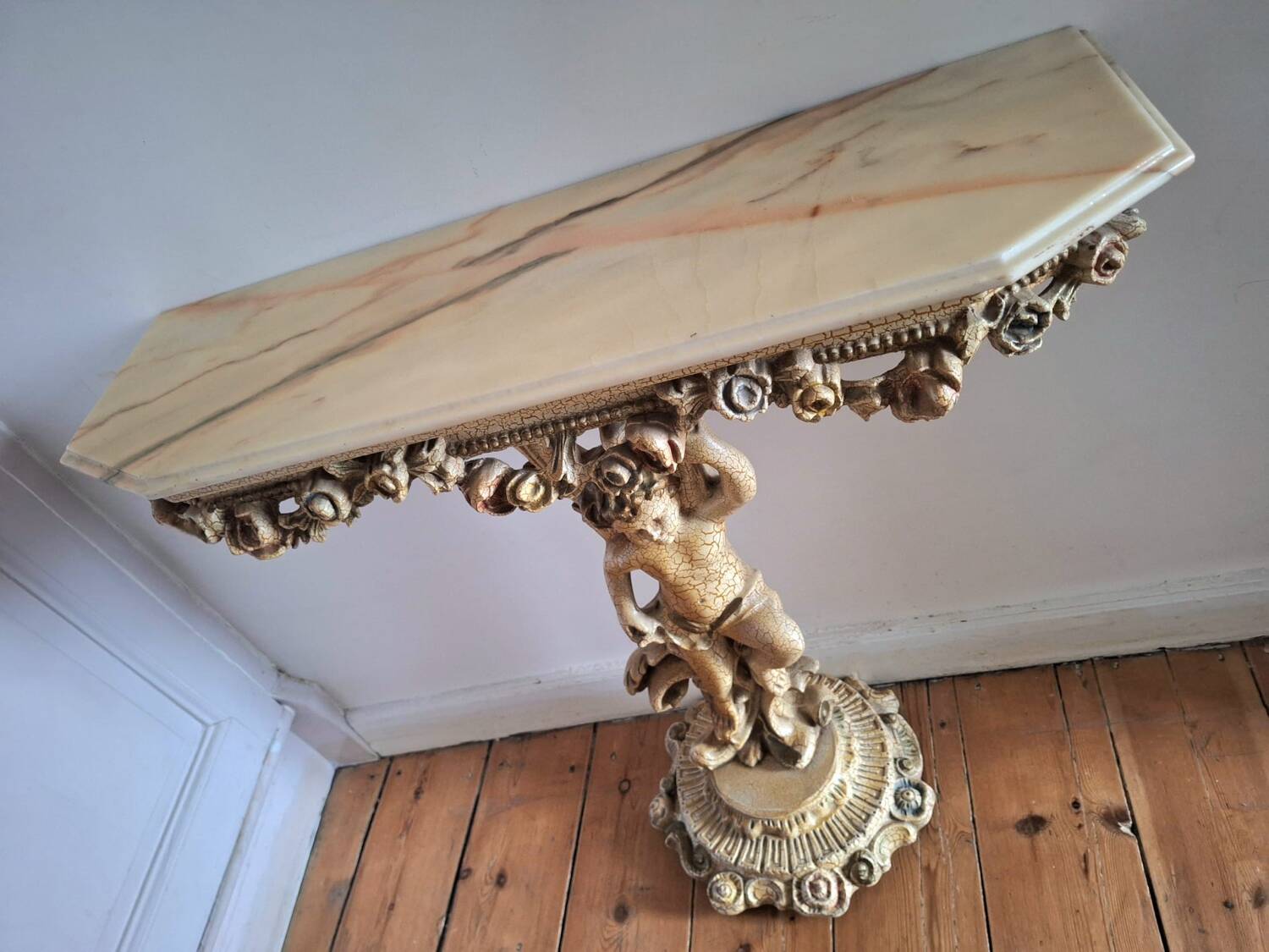 Console and mirror in baroque rococo style, vintage furniture.