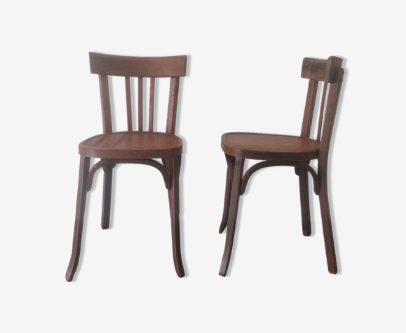 Paire de chaises de bistrot Baumann en hêtre dans leur jus - 1940