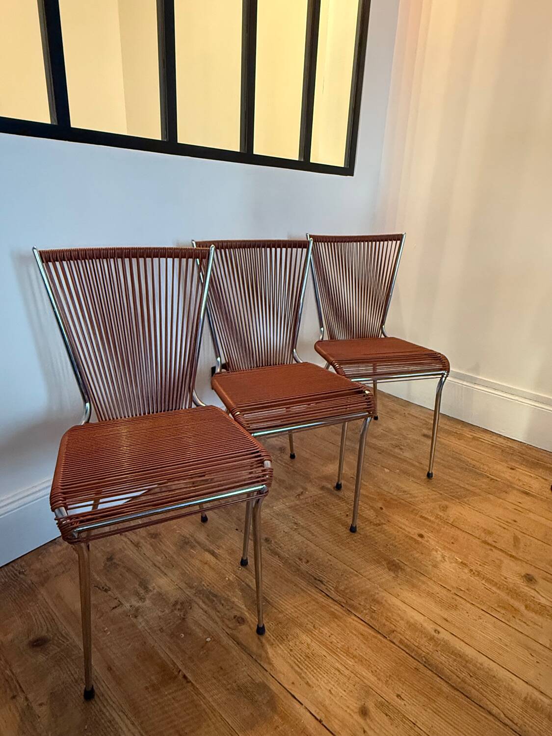 Three 1960s Scoubidou chairs