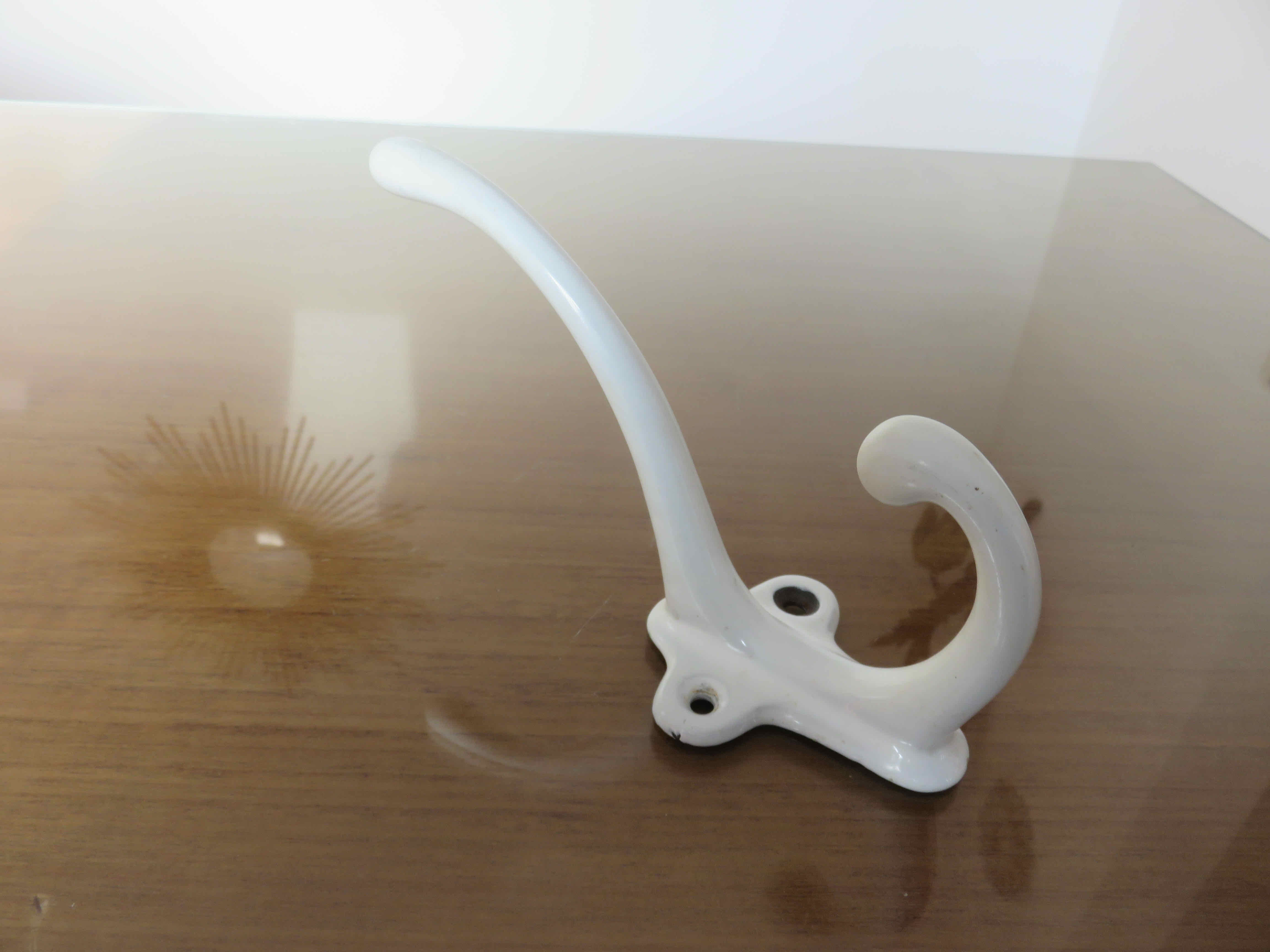 White enamelled cast iron wall hook 30s 40s