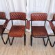 Set of 4 Vintage Quilted Leather Dining Chairs: Black Metal Base