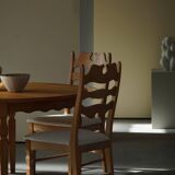 Set of 4 "Razorblade" high back chairs in oak & boucle, Henning Kjærnulf, 1960s