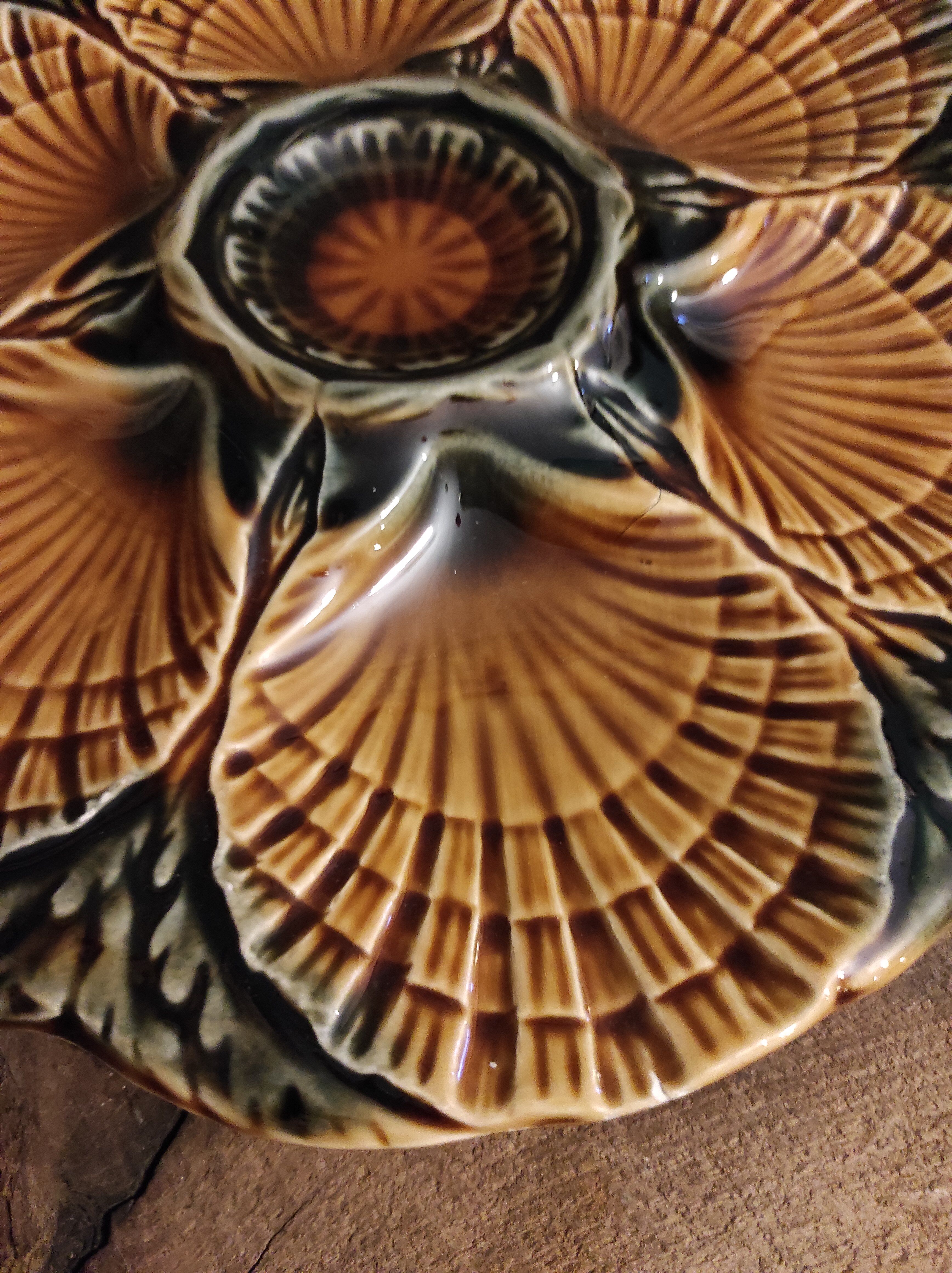 Vintage French majolica oyster plate from Sarreguemines