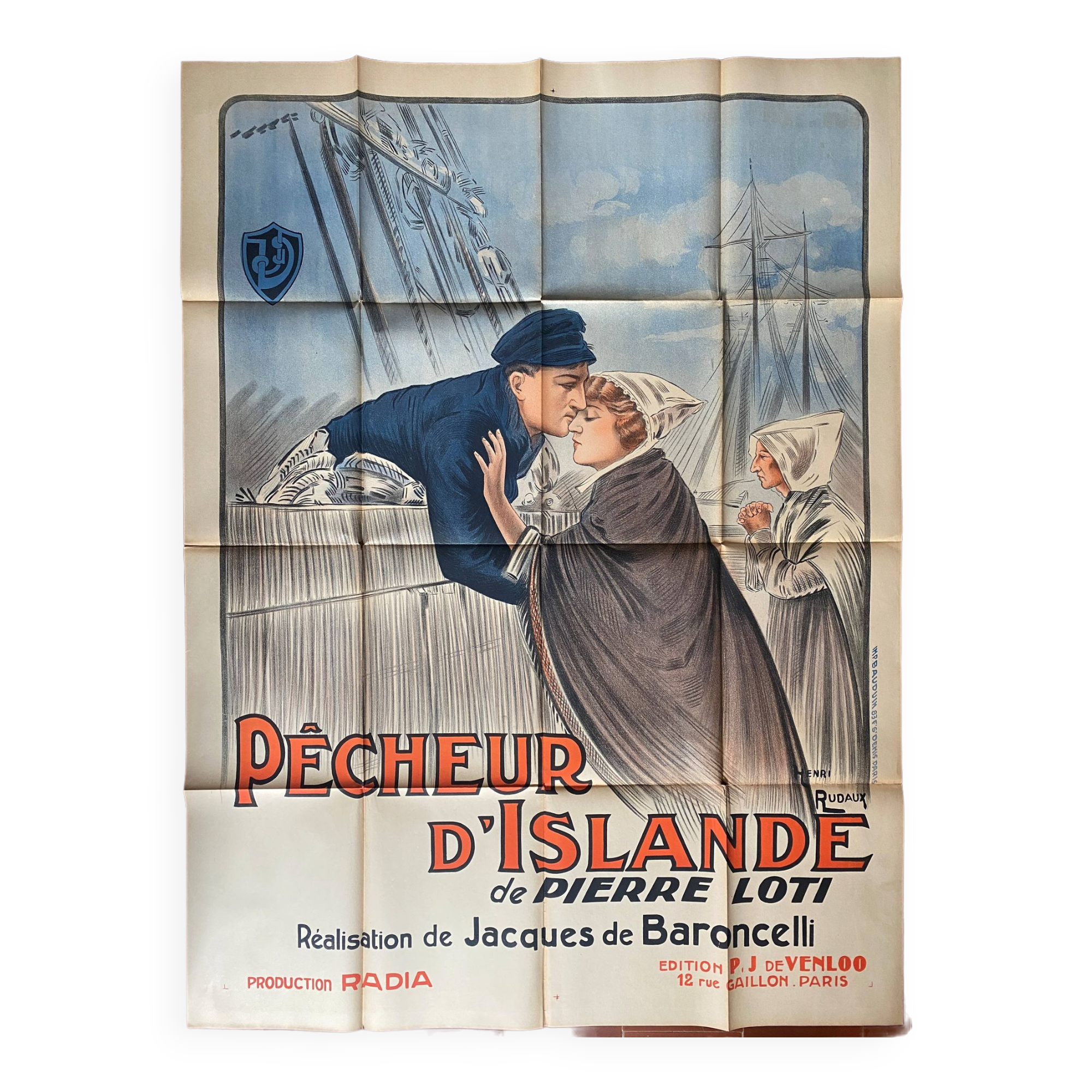 Affiche cinéma originale "Pecheur d'Islande" Jacques de Baroncelli 120x160cm 1924