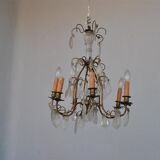 Lustre à pampille de style Louis XV bronze doré 6 feux