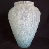 Art Deco vase in pressed molded glass paste, speckled blue color, h - 29