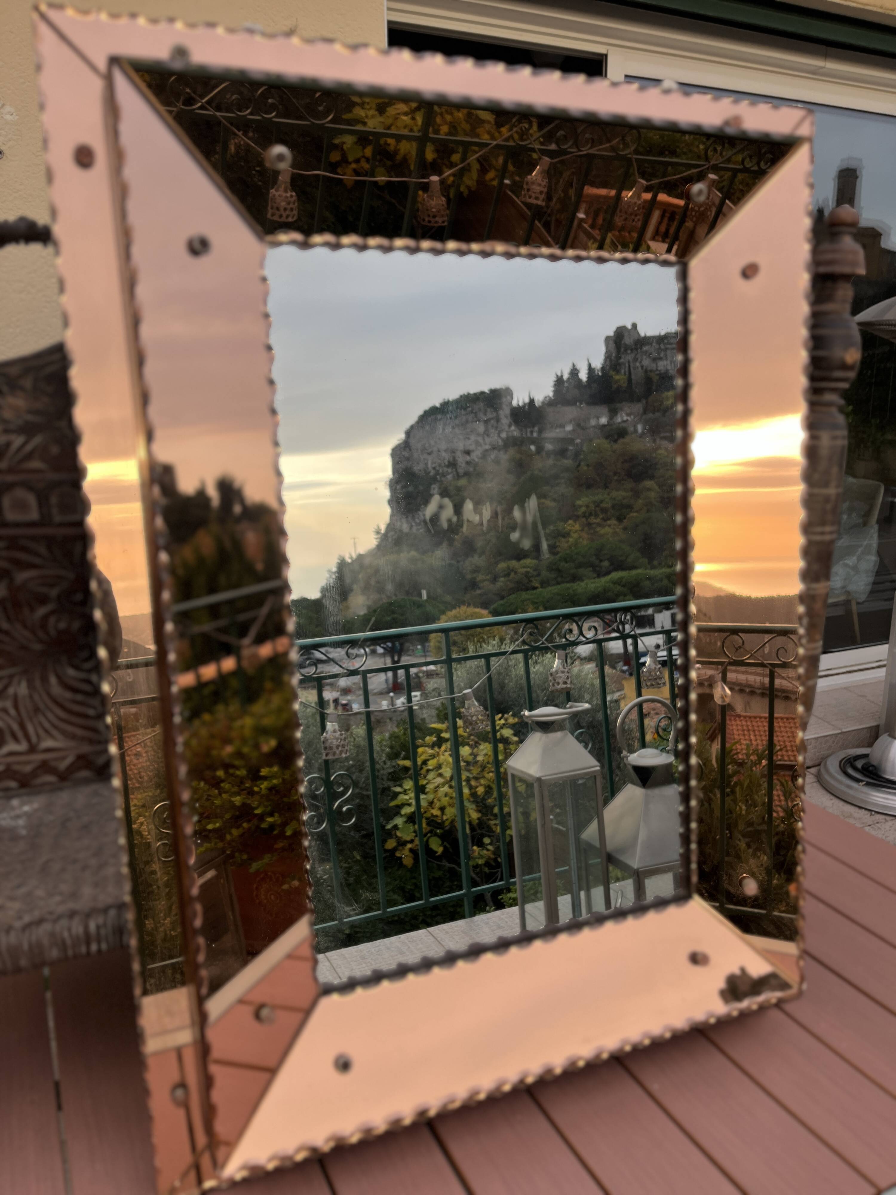 Beautiful vintage copper art deco mirror signed and dated