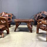 Large olive tree root chair set, 1960s