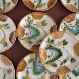 Set of 2 Salins Barbotine Plates - Vintage Parakeet Decor - service