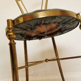 Vintage Paolo Buffa Brass Vanity Chair: Chiavari Style, Blue Fabric, 1950s