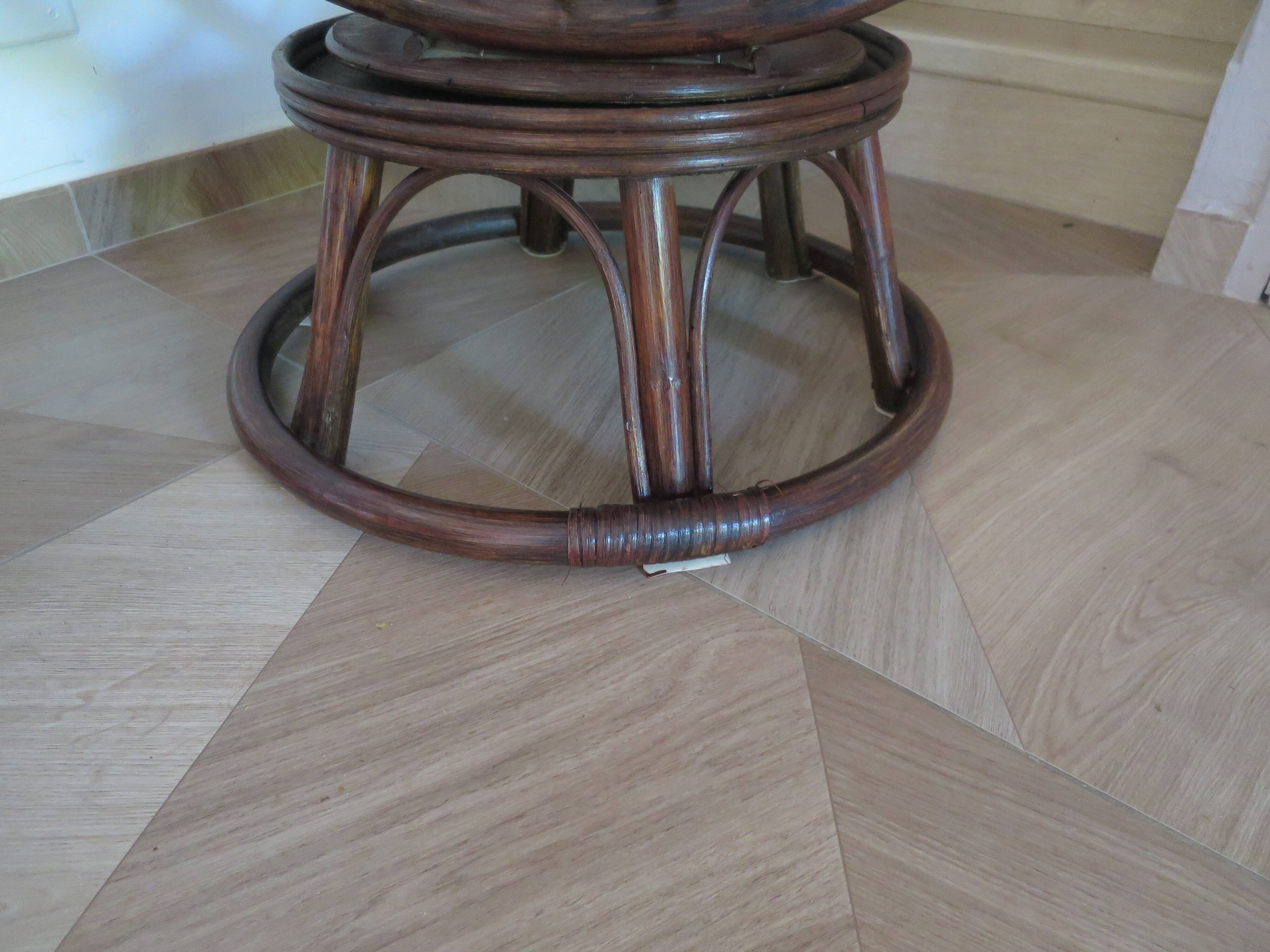 Vintage set of 2 swivel chairs in bamboo and rattan - Papasan shape