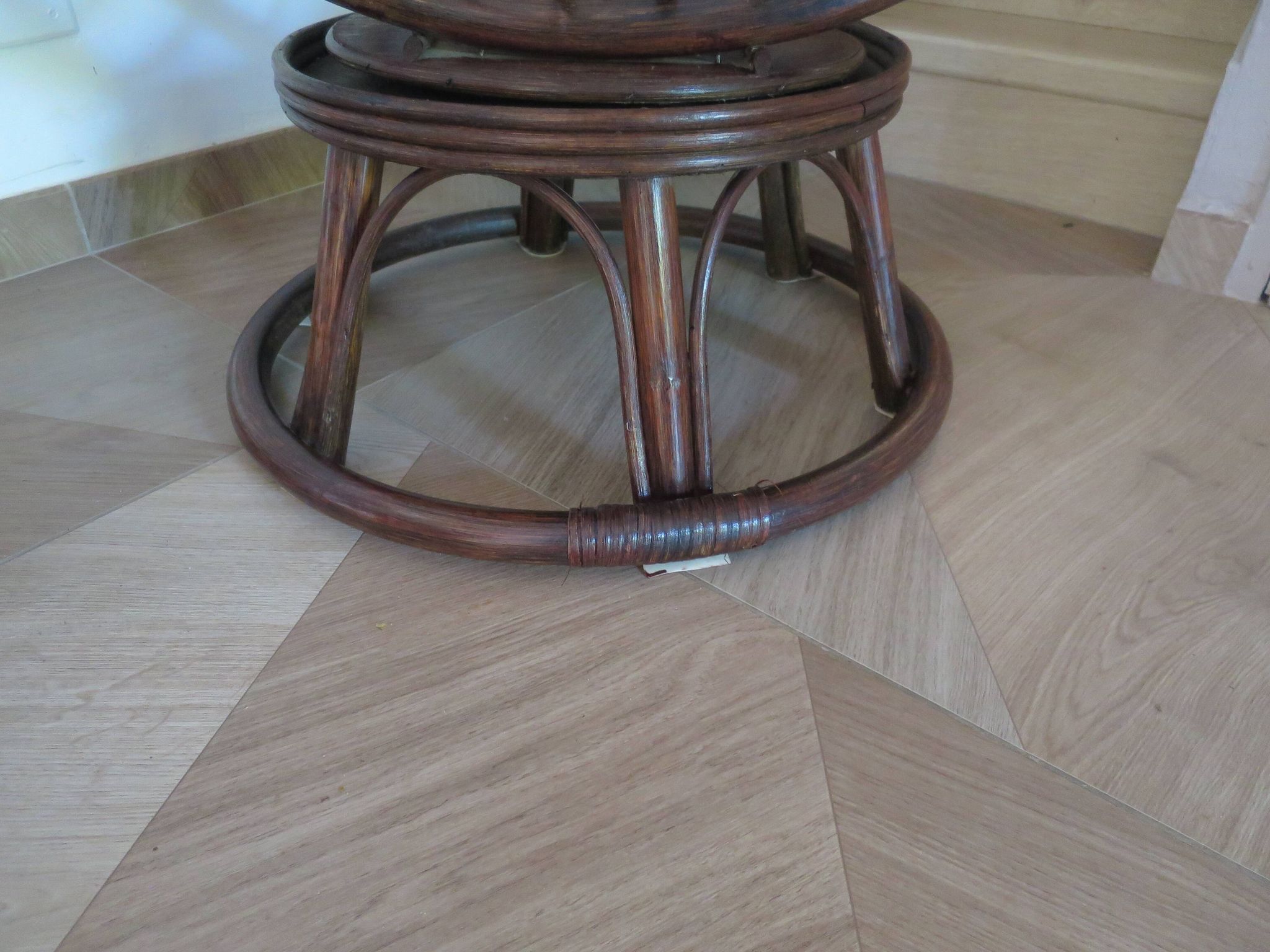 Vintage set of 2 swivel chairs in bamboo and rattan - Papasan shape