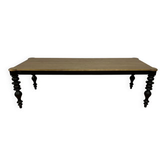 Classic style wooden dining table, black legs, 12 place settings